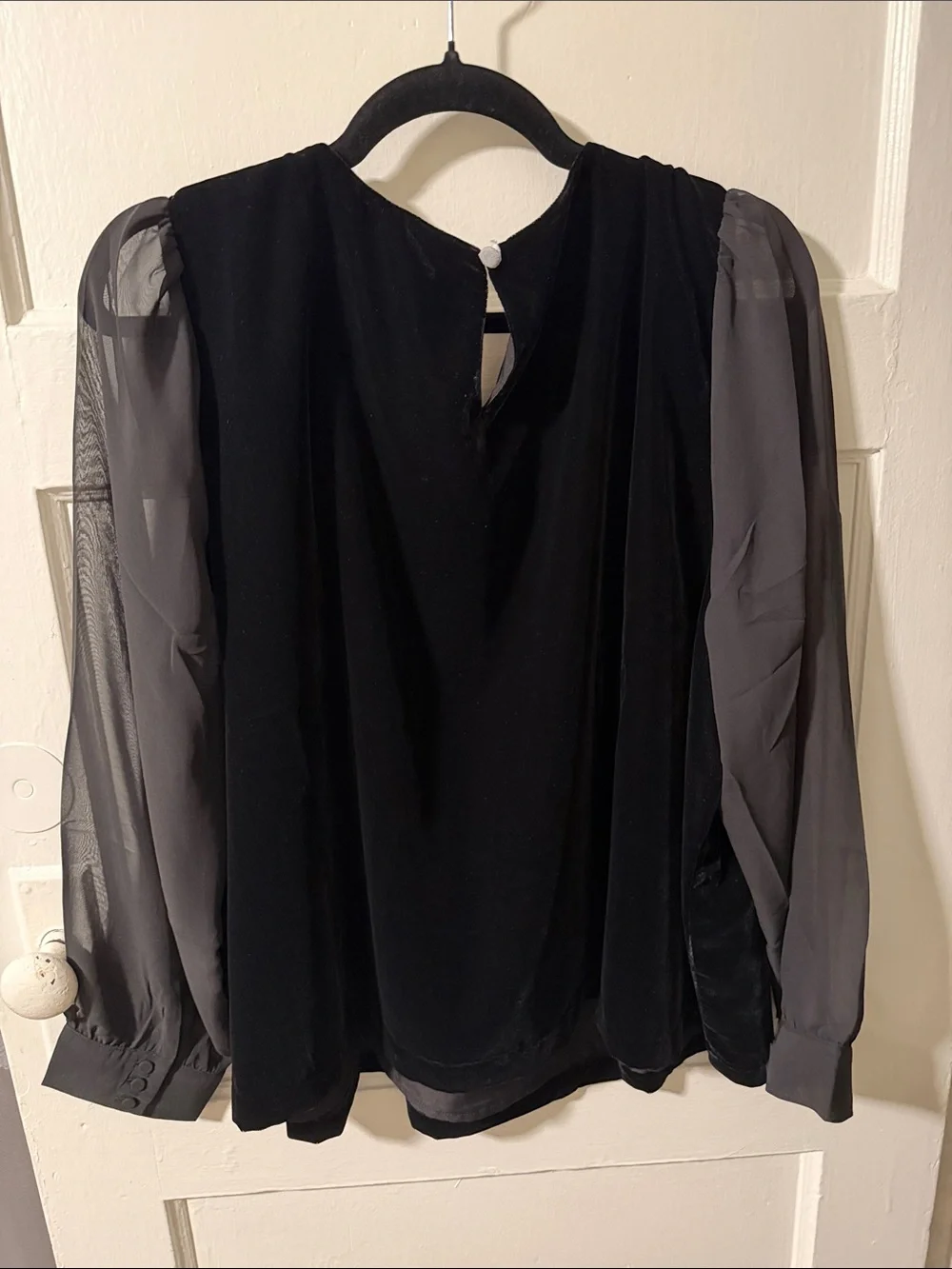 J.Crew Velvet Puff Sleeve Top Black Blouse 3X Plus Size